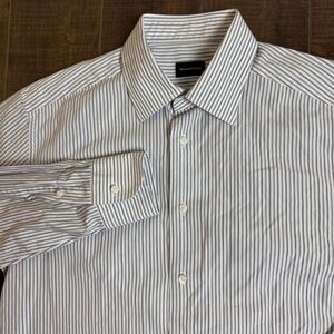 Ermenegildo Zegna Mens Dress Shirt 16.5 42L Gray Purple Stripes On White - Pict
